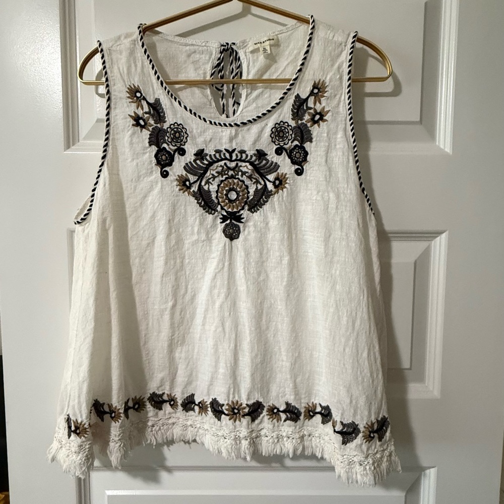 Max Studio Embellished White Tank Top